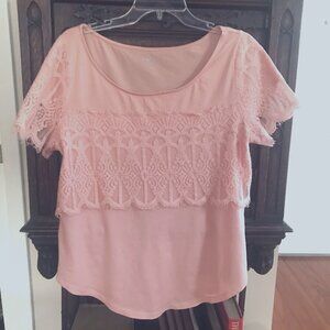 SOHO NEW YORK & CO: PINK T-SHIRT WITH LACE SIZE  14